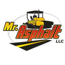 Logo: "Mr. Asphalt LLC" with a yellow asphalt roller and road, over an oval.