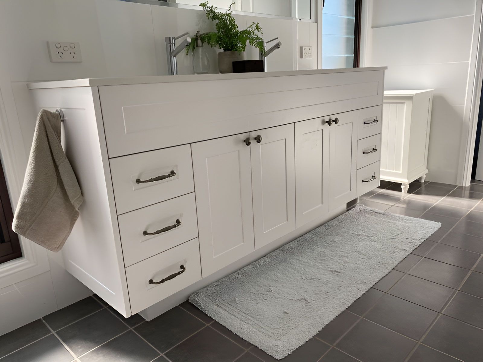 A White Vanity Featuring Multiple Drawers — Piscopo Kitchens Plus In Forster, NSW