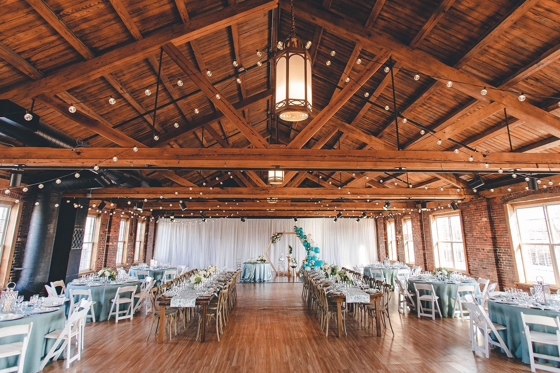 indoor wedding reception at top of the market