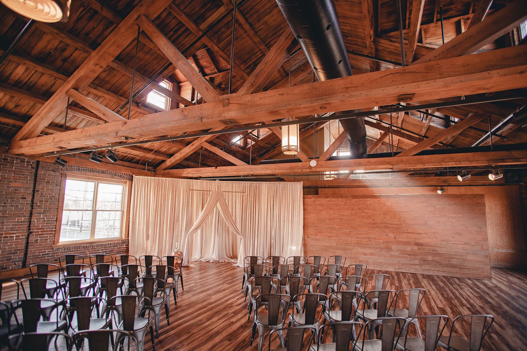 indoor wedding reception at top of the market