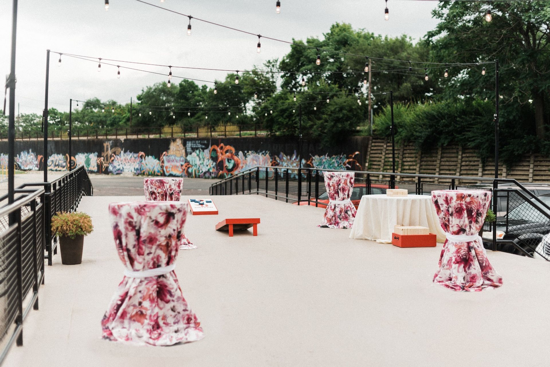 patio wedding reception and cocktail hour