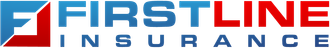 Logo for First Line Insurance featuring a stylized blue and red letter F icon next to the company name in text.