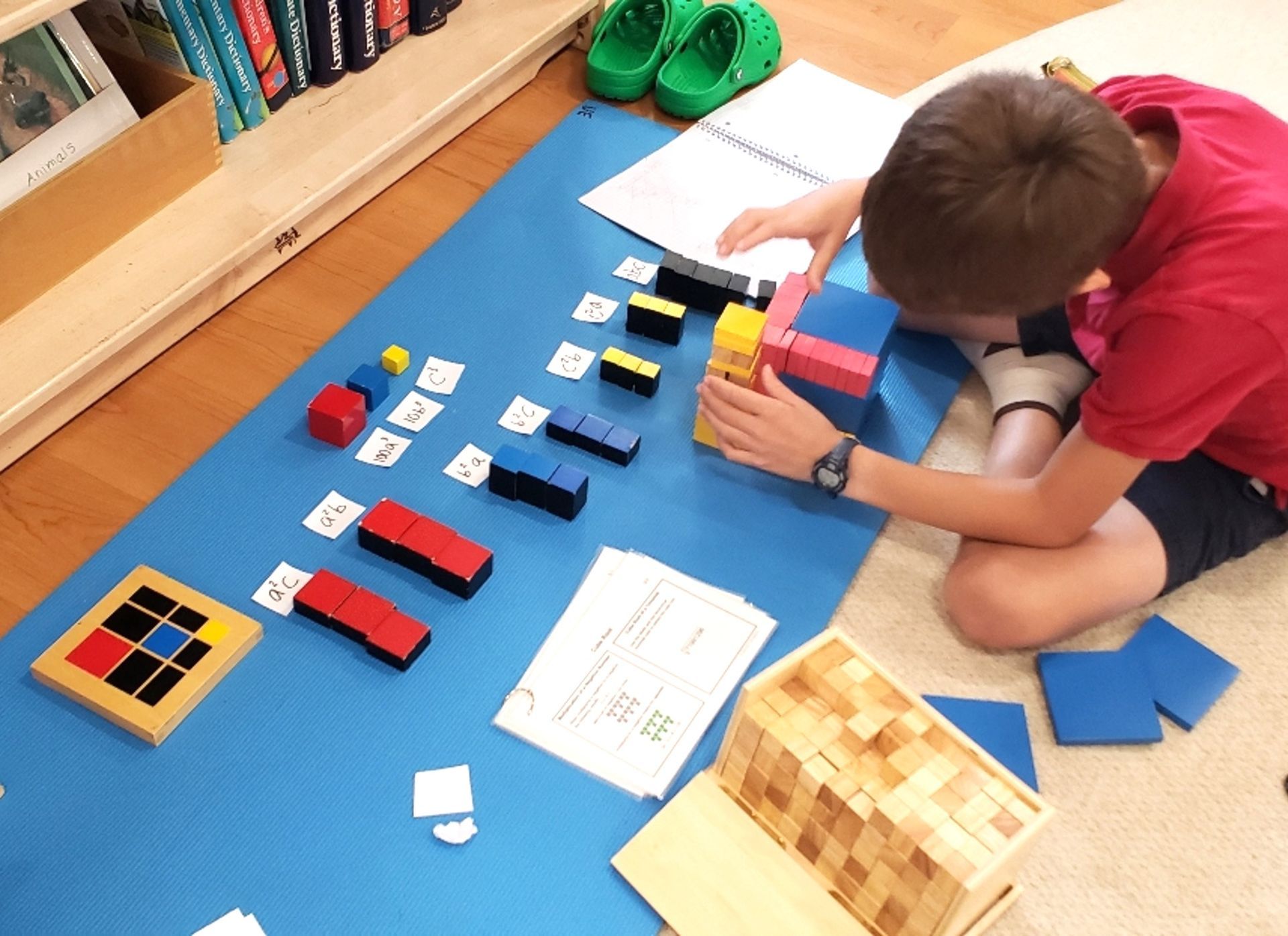 Montessori child working on math