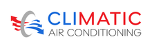 Climatic Air Conditioning Logo for Climatic Air Conditioning, with a stylized design of red arrows, a blue