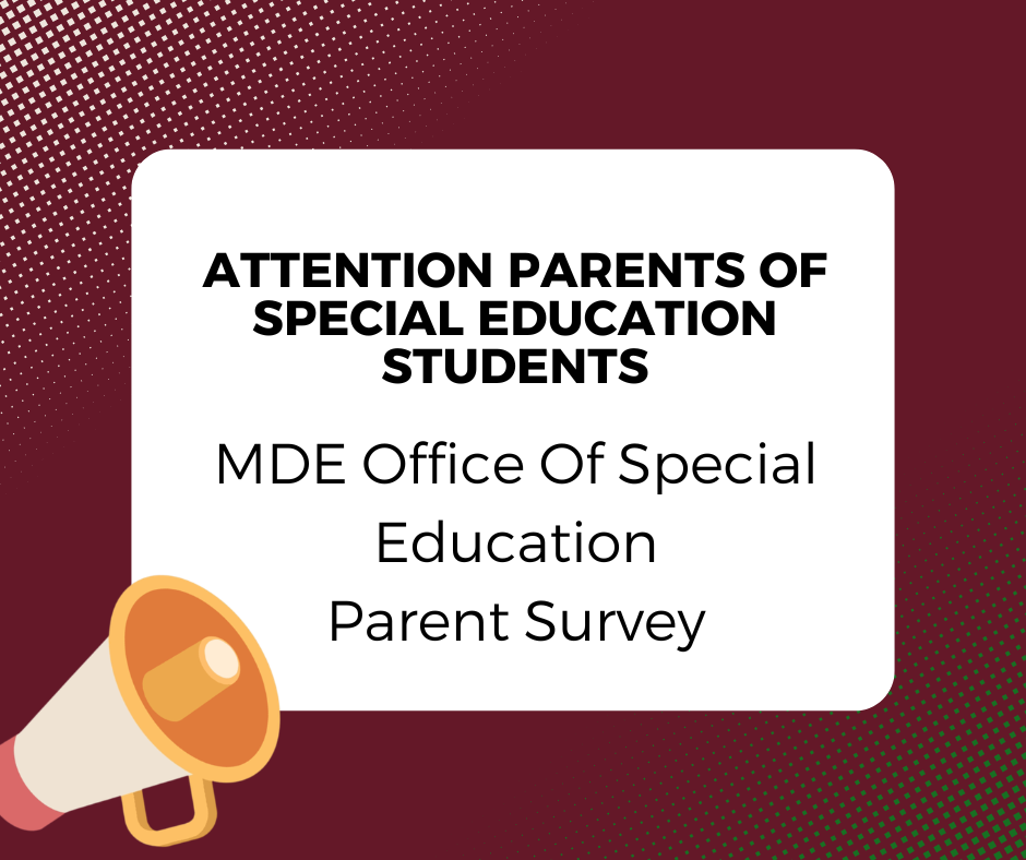 A maroon graphic with a megaphone icon and text: 