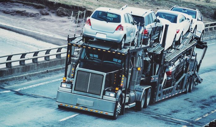 Vehicles being driven to a Matson RoRo vessel at the Long Beach port terminal for shipment to Hawaii