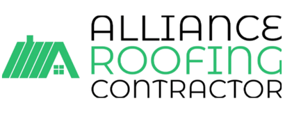 The logo for alliance roofing contractor is green and black.