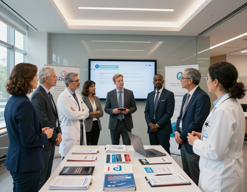 Clinicians networking at a medical conference