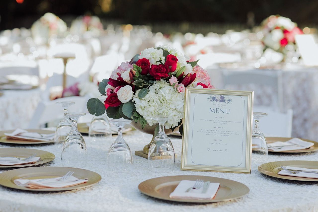 Table Set for A Wedding Reception with Plates and Menu — Mission, TX — Soiree