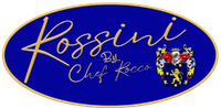 A blue oval logo for kossini by chef rocco