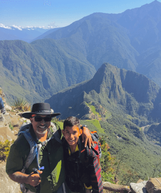 Mountain hike with young man
