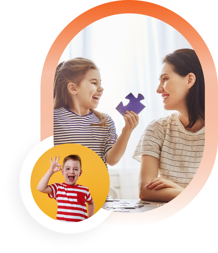 Design image of aba therapist and a kid. Another little boy holding a teddy bear