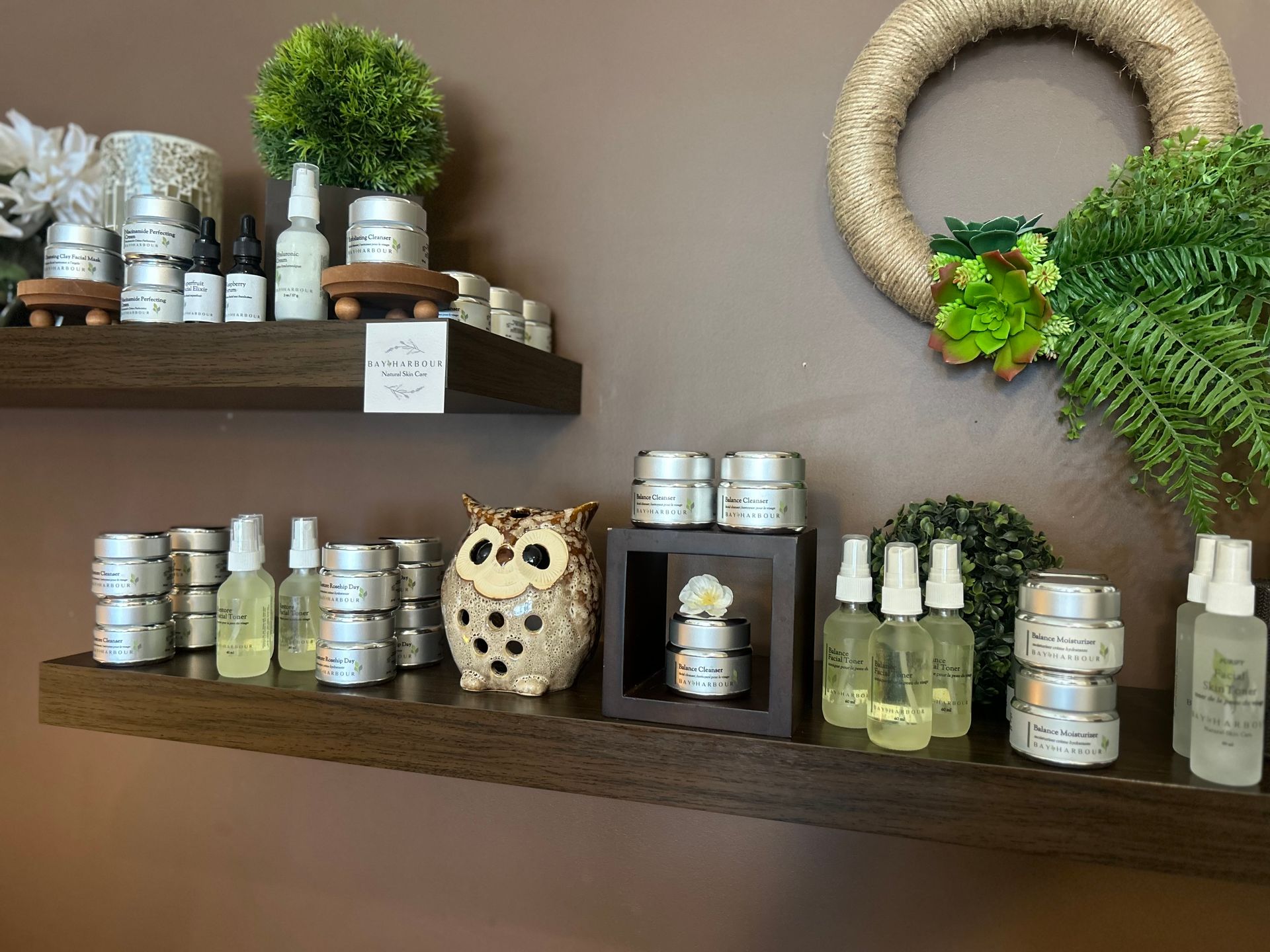 Pevonia skincare products on display.