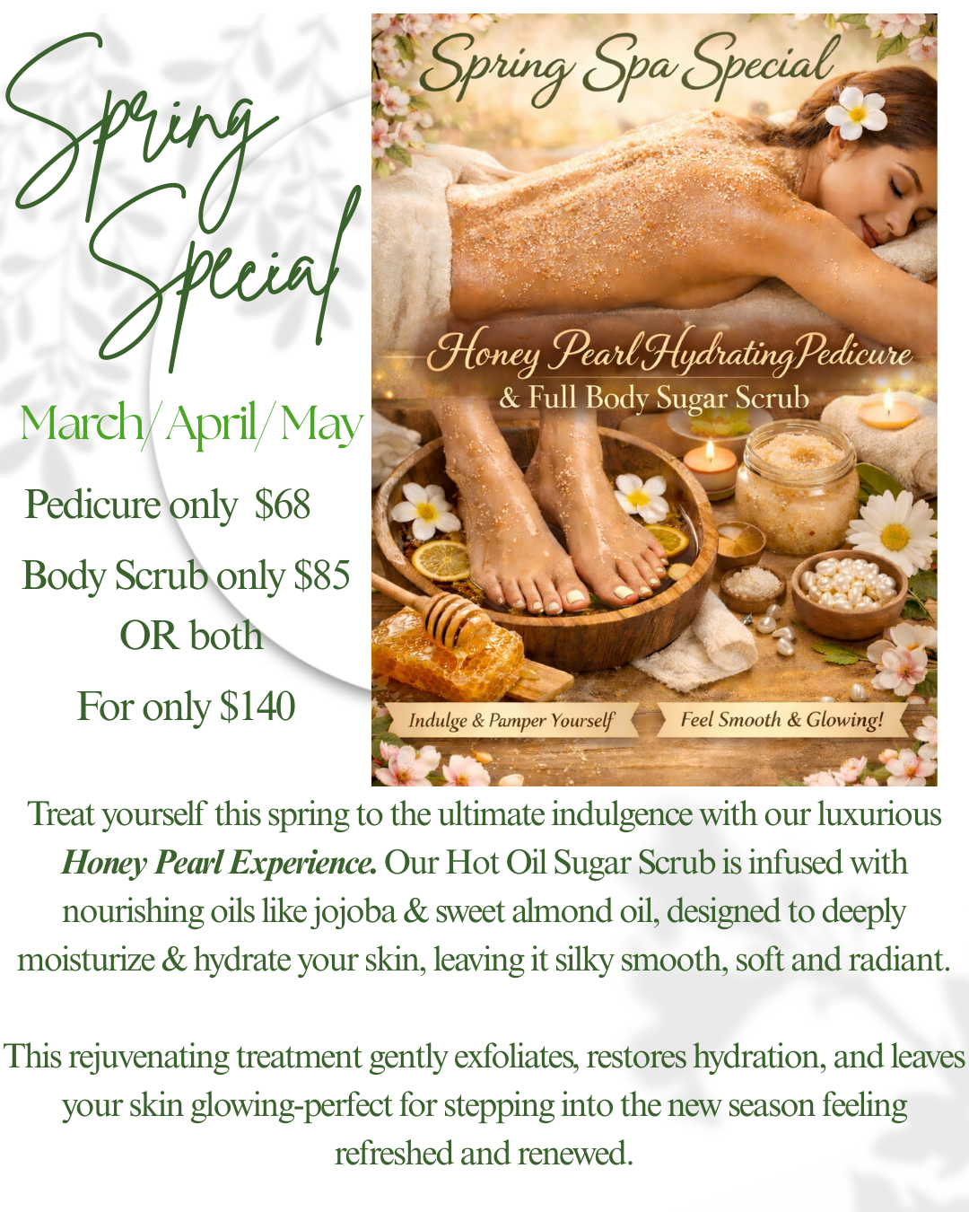 Advertisement for a December special pedicure. Features a woman's feet, cookie, and drink. Includes text details.