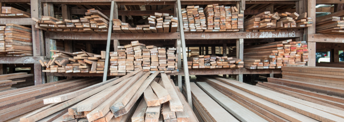 There are many different types of wood in this warehouse.