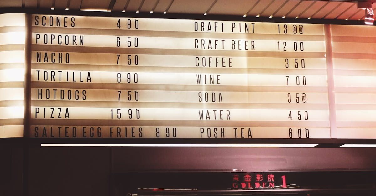 A menu for a restaurant includes a draft pint