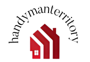 Red house logo with curved text 