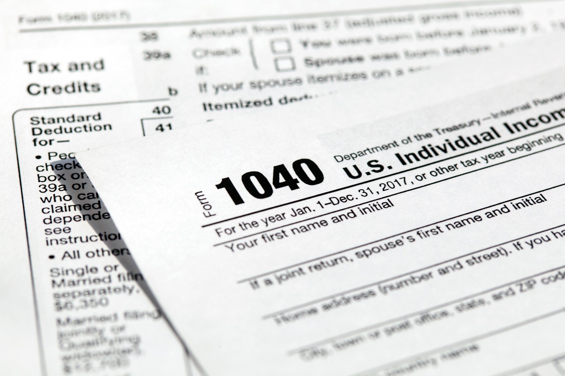 A close up of a 1040 us individual income tax form