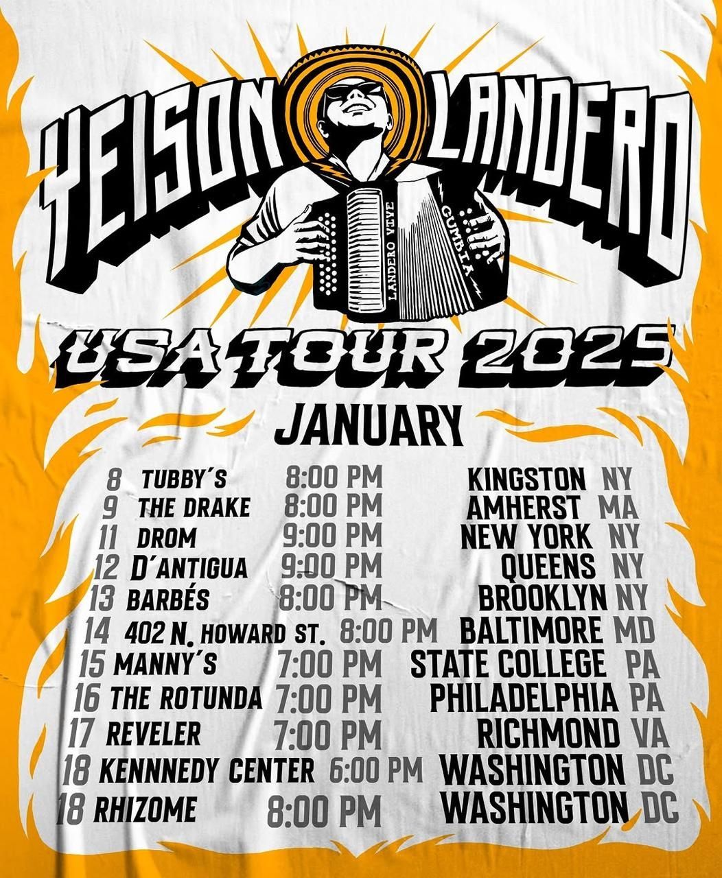 Póster de la gira estadounidense de Yeison Landero