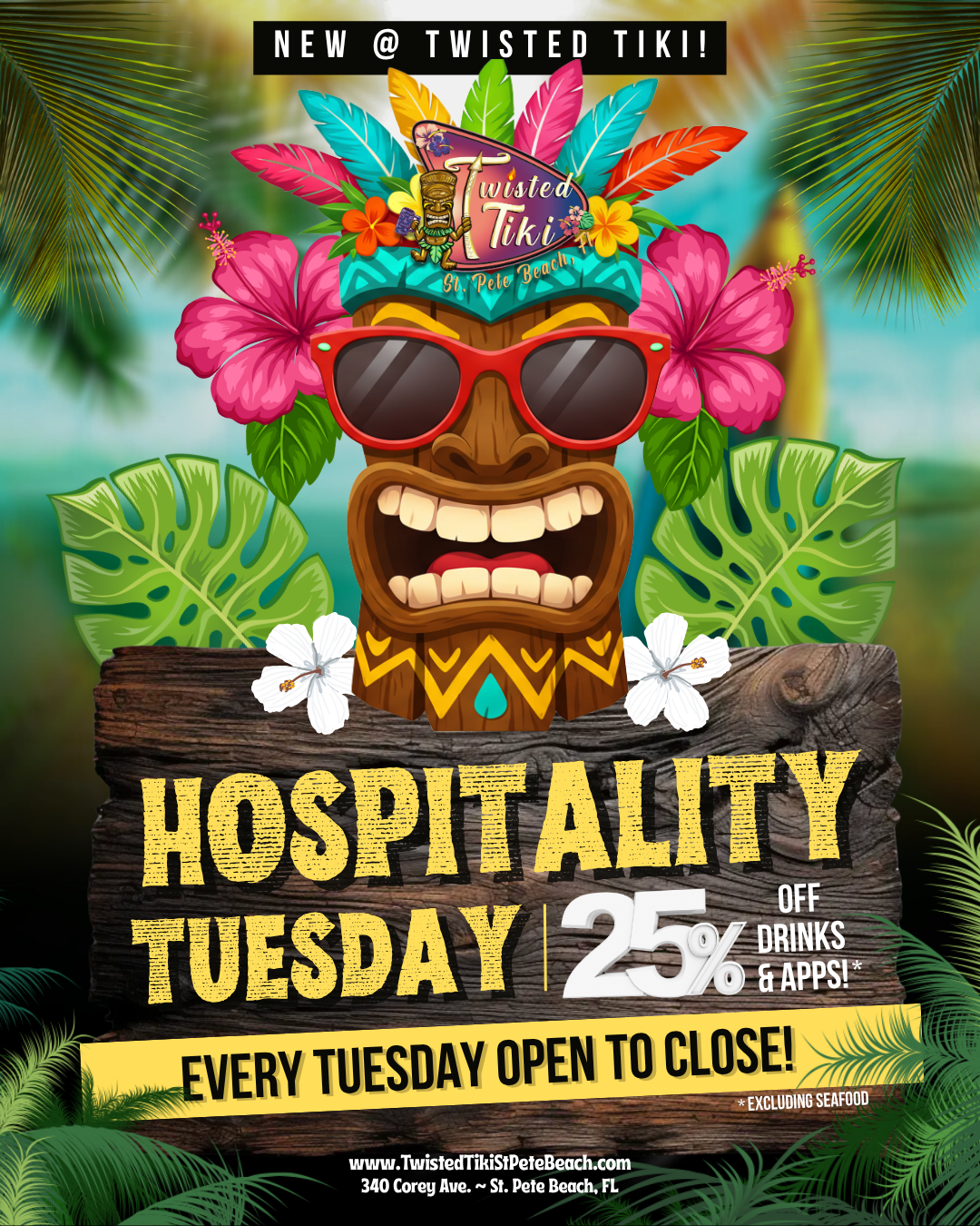 flyer with tropical theme for a hospitality night