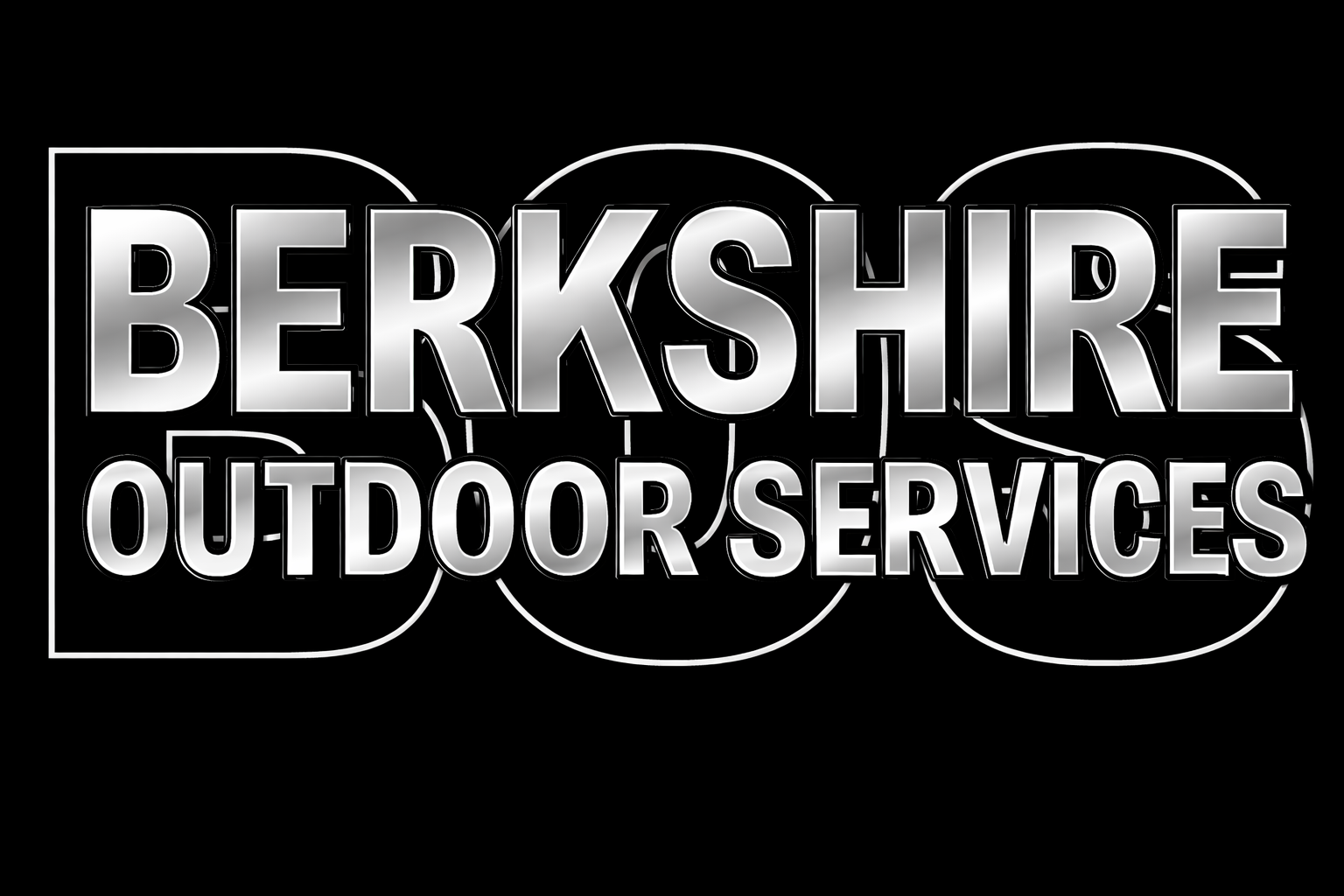 Logo for Berkshire Outdoor Services. Excavator, pipe, and mountain scene with phone number.
