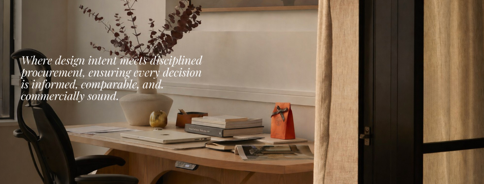 Warm beige workspace with desk, books, lamp, black chair, and vase of dried branches by a window