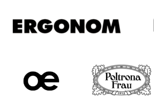 ERGONOM logo with oe symbol and Poltrona Frau emblem on a white background