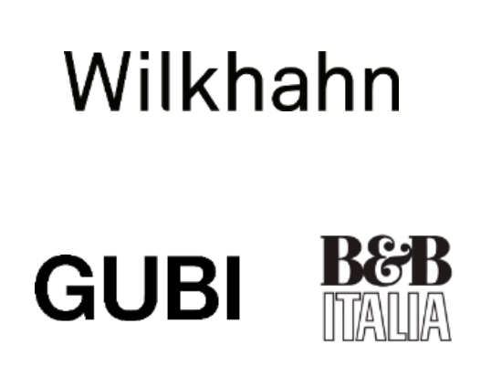 Wilkhahn, GUBI, and B&B Italia logos in black on white background