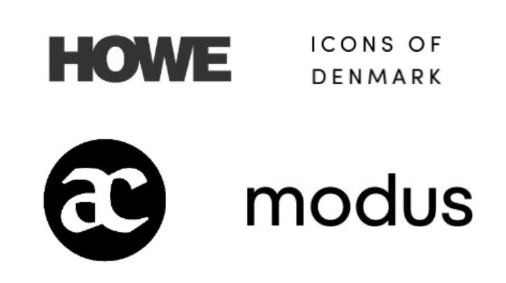 Logos for HOWE, Icons of Denmark, ac, and modus on a white background
