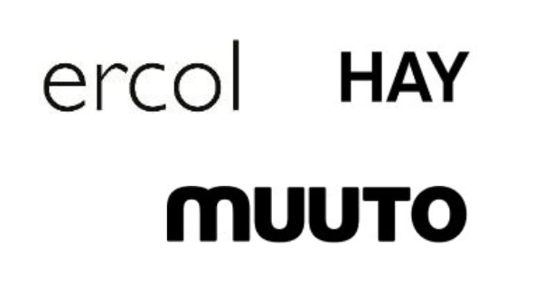 Logo text on white background reading “ercol”, “HAY”, and “MUUTO”