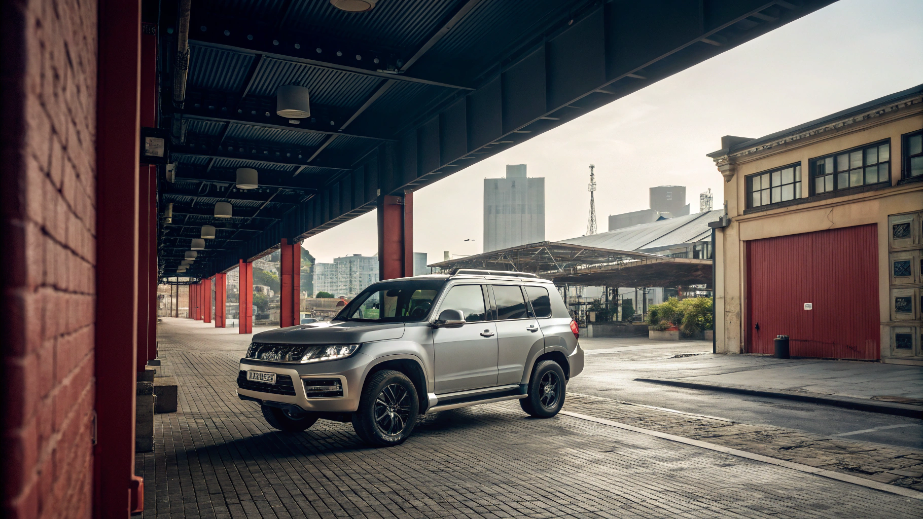 Mid-century modern credenza with a lamp and decorative objects, in a sunlit room.