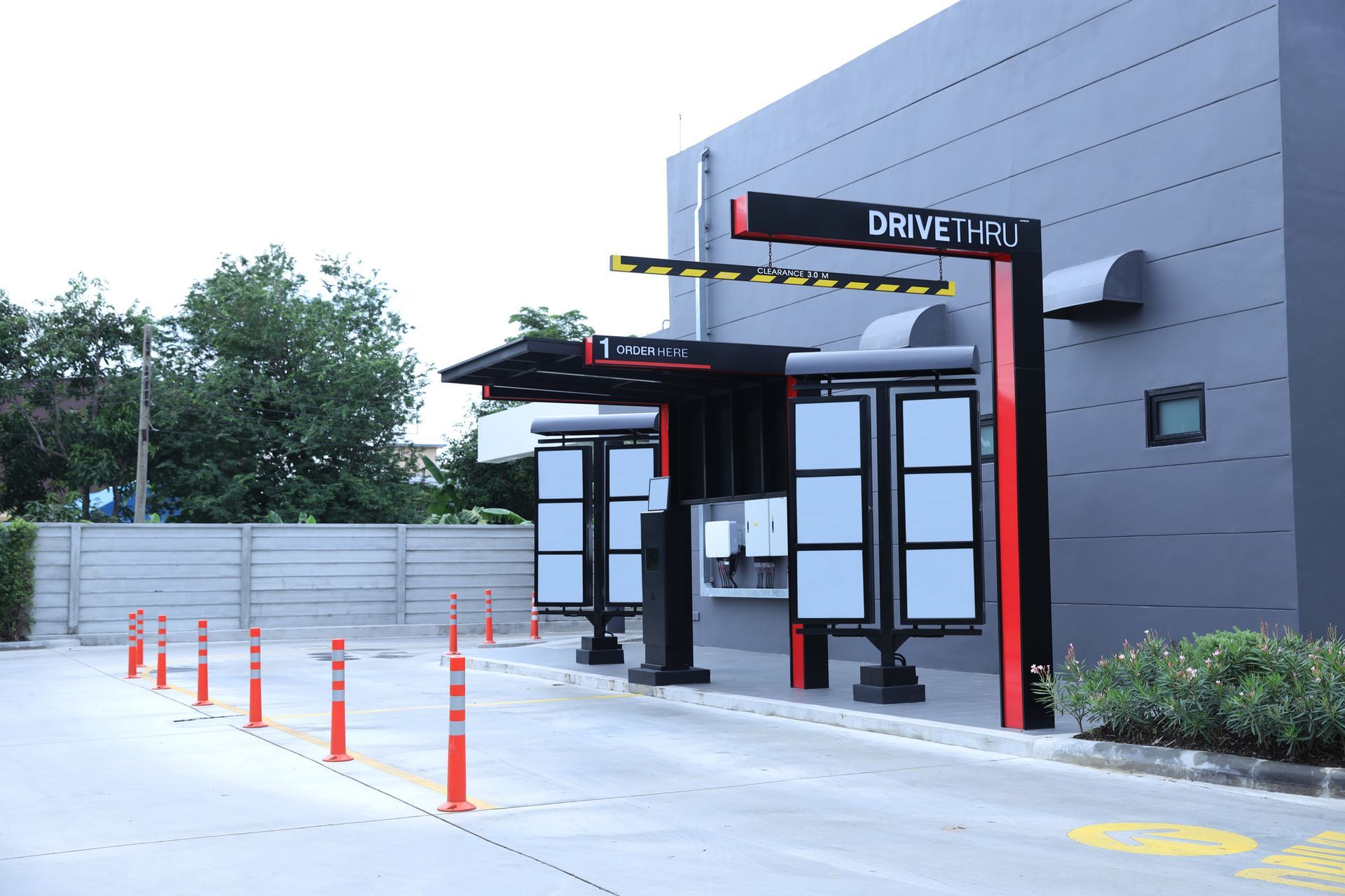 Drive thru sign in fast food restaurant. Drive thru sign in fast food restaurant.