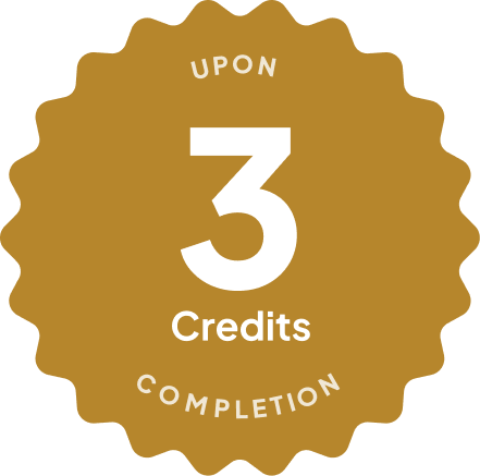 Blue badge with text: