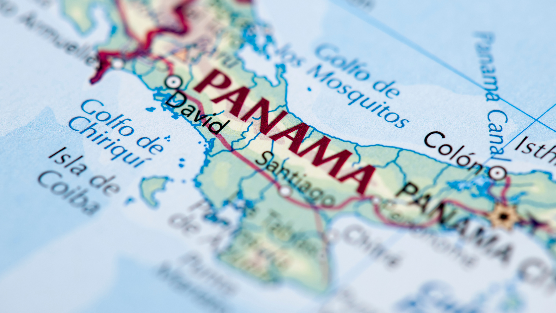 A close up of a map showing the location of panama