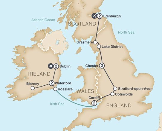 A map of the united kingdom showing ireland wales and edinburgh