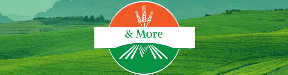 A logo featuring a wheat stalk on orange and tilled rows on green, with the text 