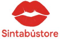Un logotipo para sintabustore con un labio rojo sobre un fondo blanco.