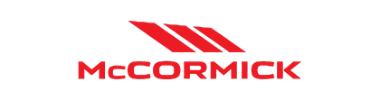 Logo McCormick, linee rosse oblique sopra il nome del marchio in lettere rosse.