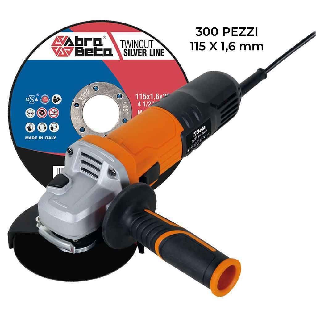 Smerigliatrice angolare con disco abrasivo, nero, arancione e argento.