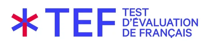 Logo TEF avec une icône rouge et bleue en forme d'étoile et le texte bleu « TEST D'ÉVALUATION DE FRANÇAIS »