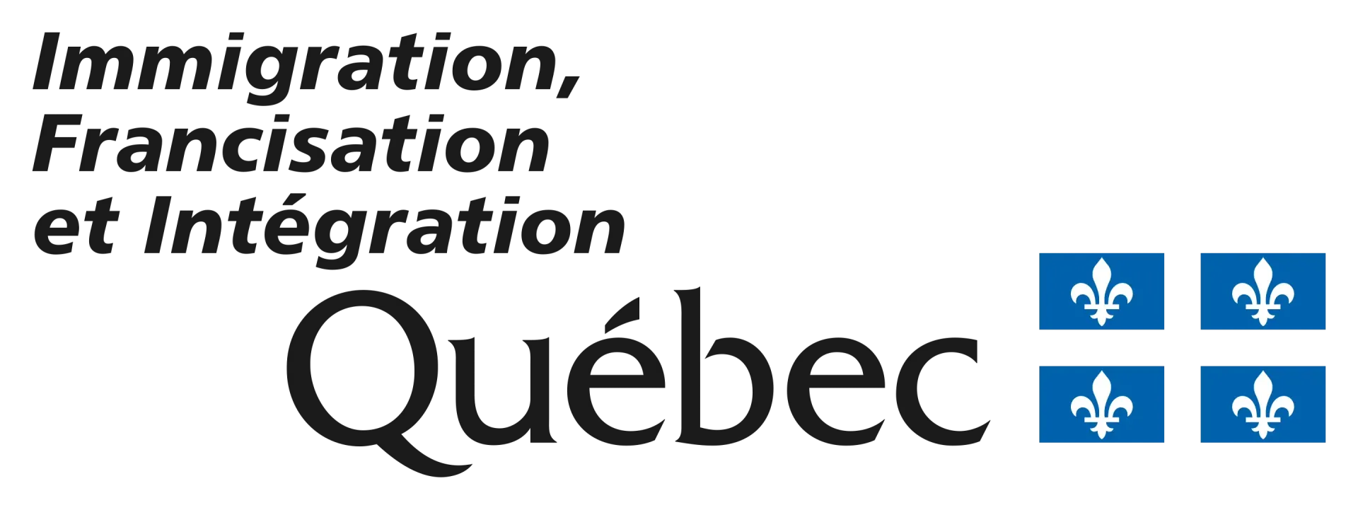 Québec government logo with “Immigration, Francisation et Intégration” text and blue fleur-de-lis icons