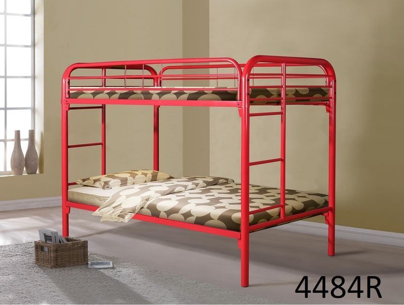 A red bunk bed with the number 4484r on the bottom