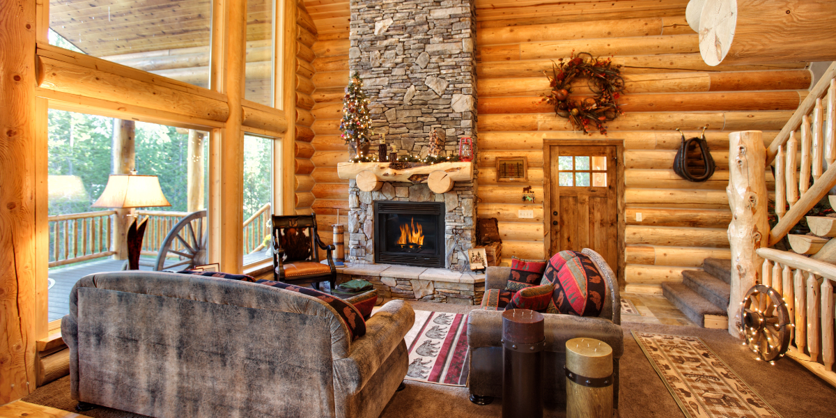 Big Bear Lake Cabin with fireplace with stone 