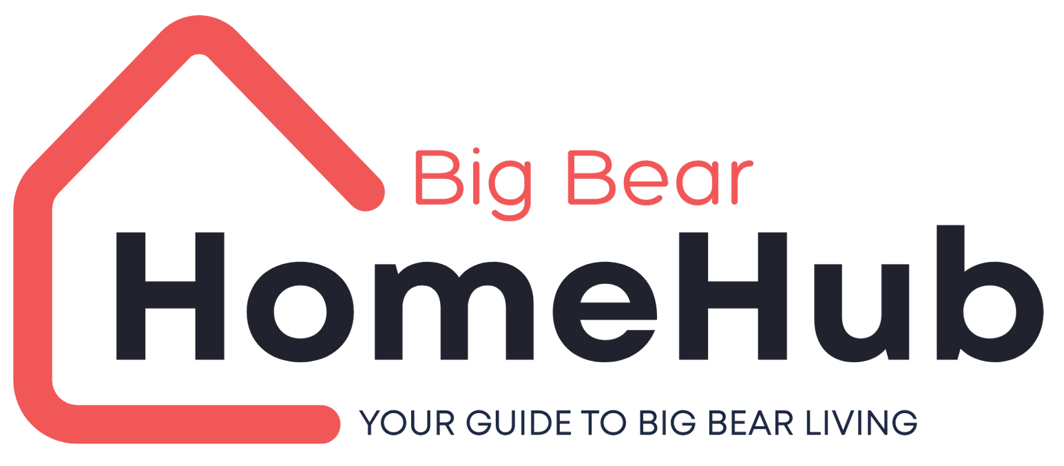 Logo for Big Bear HomeHub featuring a red house outline next to bold black text and a tagline for home services.