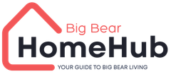 Logo for Big Bear HomeHub featuring a red house outline next to bold black text and a tagline for home services.