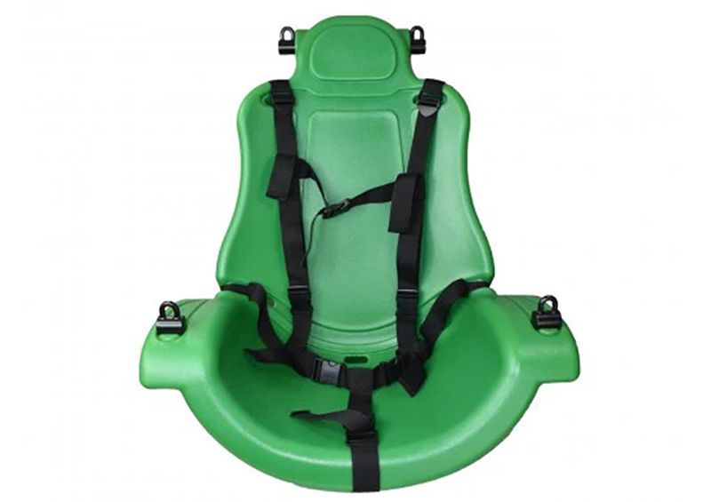 Green adaptive swing seat with black harness straps.
