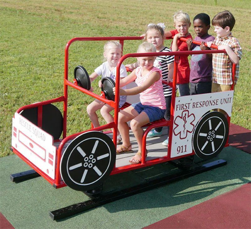 Children on a red and white 