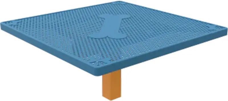 Blue square platform with an orange post.