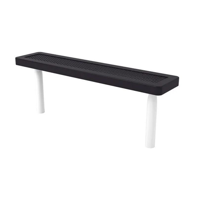 Black bench with a textured top and white legs.