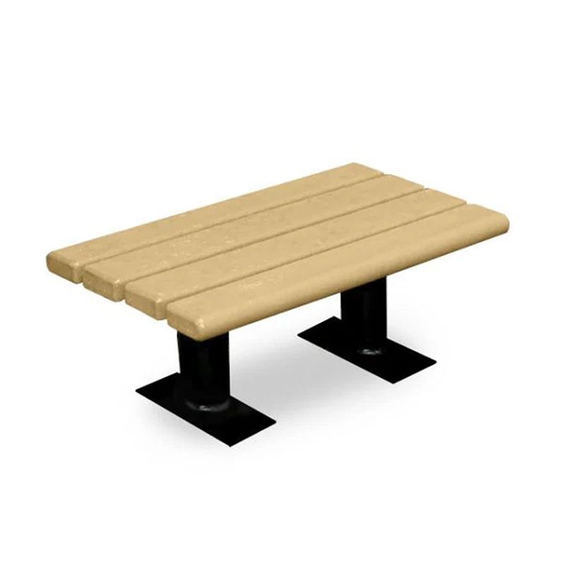 Tan rectangular bench with black supports.